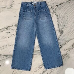 Zara Wide‎ Leg Cropped Jeans Size 4 High Rise Front Pockets Denim Casual